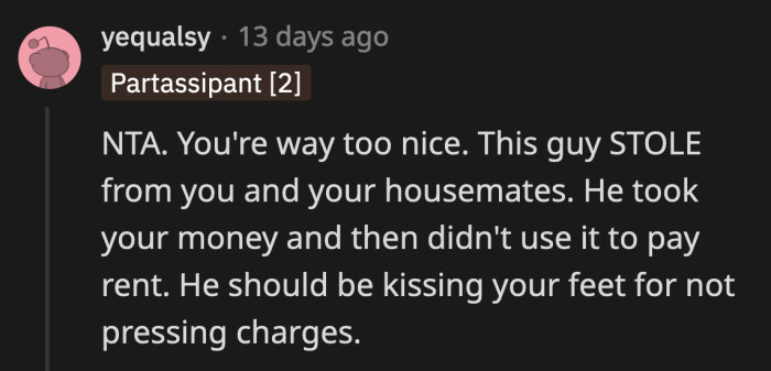 He still has the audacity to sulk because OP called his dad