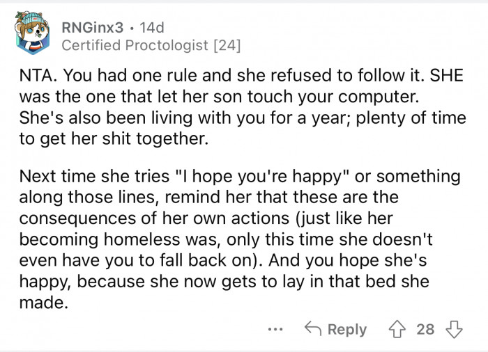 OP needs to remind his sister that she is simply facing the consequences of her actions.