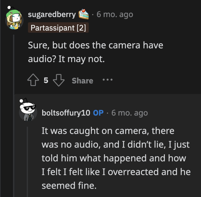 OP's boss just wanted to hear their side of the story. If they lied, it would have made the situation worse for them.