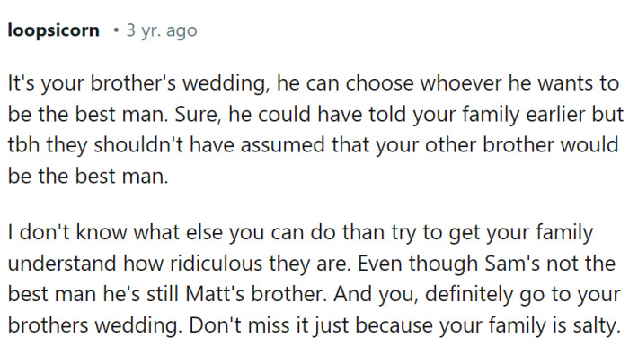 OP should not miss the wedding just because her family is angry