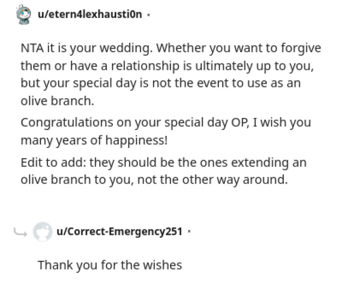 This Redditor Is Congratulating the OP and Wishing Her Happiness