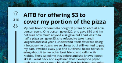 Surprising Drama Unfolds At Gathering After Roommate Gets Branded ‘Mr Krabbs’ Over Their $3 Contribution To Pizza Meal