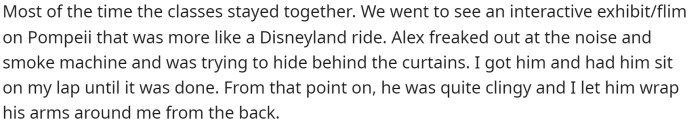 Then he explains what happened and how he comforted his nephew during a time when he was scared of the exhibit.
