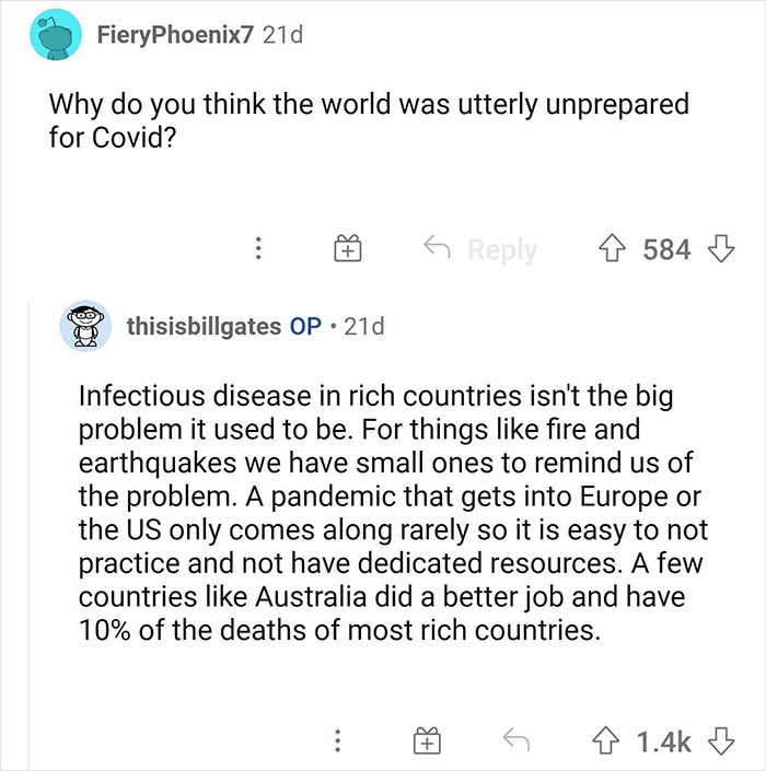 12. Gates' thoughts on the world not preparing for COVID