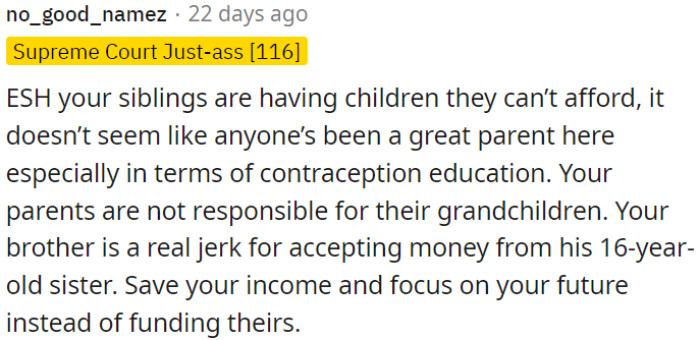 Parents not accountable for grandkids.