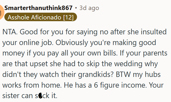 Good for OP for standing up for herself.