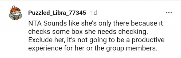 It is not going to be a productive experience for her