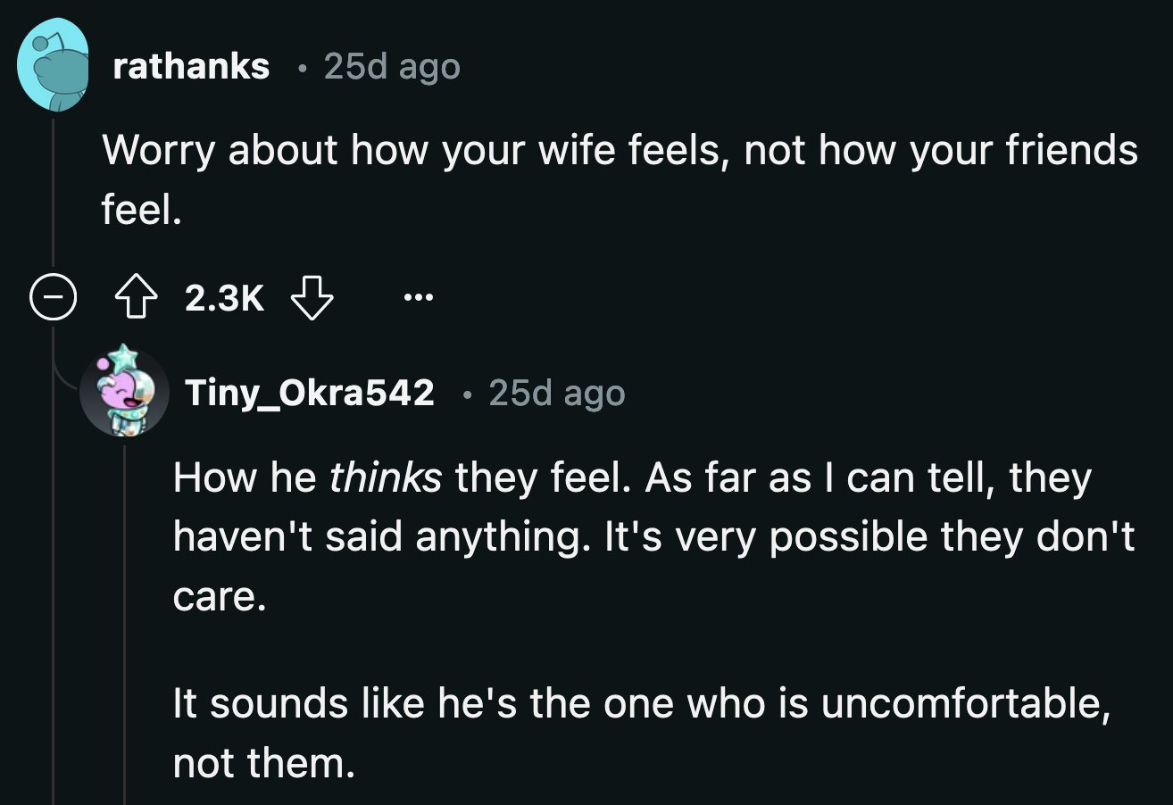 OP's friend was more worried about their friends potentially finding his wife's bikini too revealing instead of ensuring she had a great vacation.