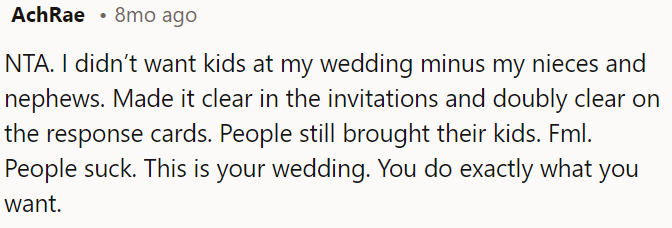 OP should stick to her wedding wishes.