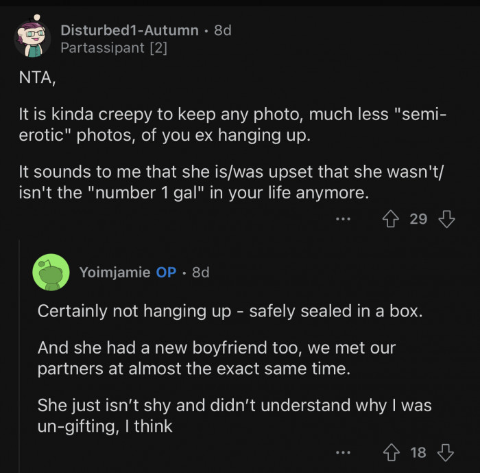 The ex sounds upset that Op is no longer in her life.