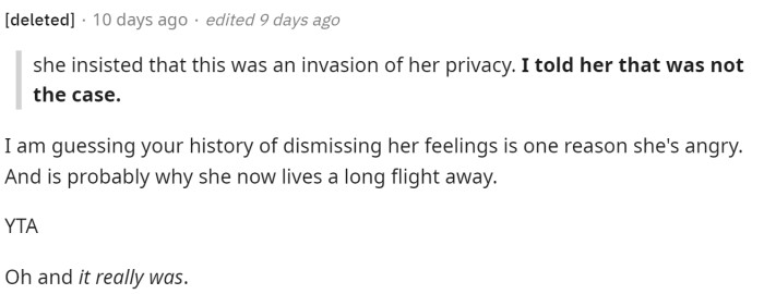 The first comment calls out OP for making certain statements about the situation because, obviously, she was out of line with her behavior.