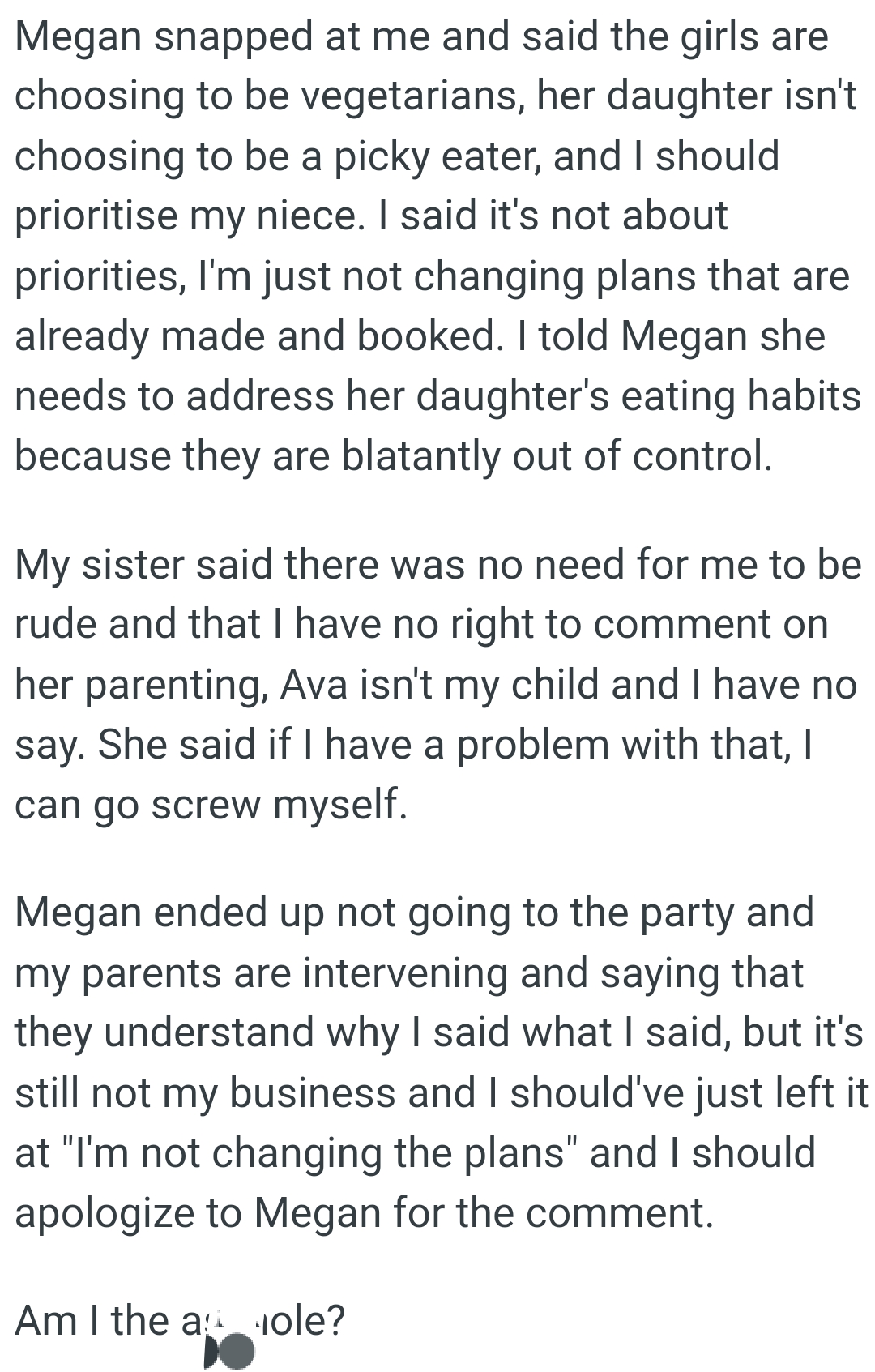 The OP Told Megan She Needs to Address Her Daughter's Eating Habits
