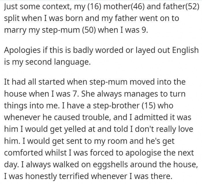 Ever since OP's stepmom moved in, she has found ways to blame everything on OP