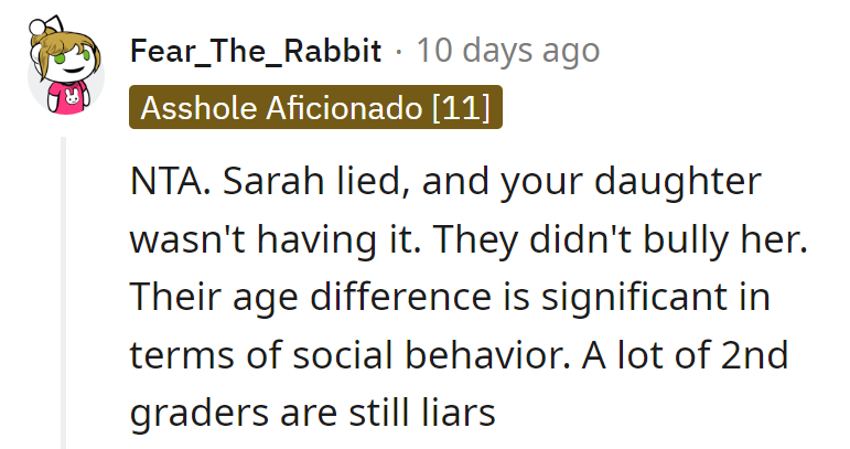 Sarah's fibs got snipped, not bullied. Age gaps: where truth outgrows tales.
