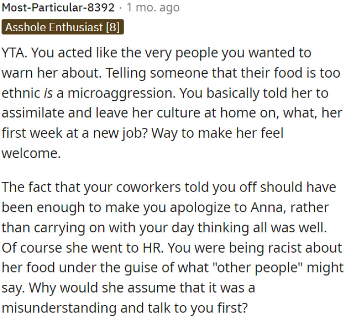 OP behaved like the people he was warning her about.