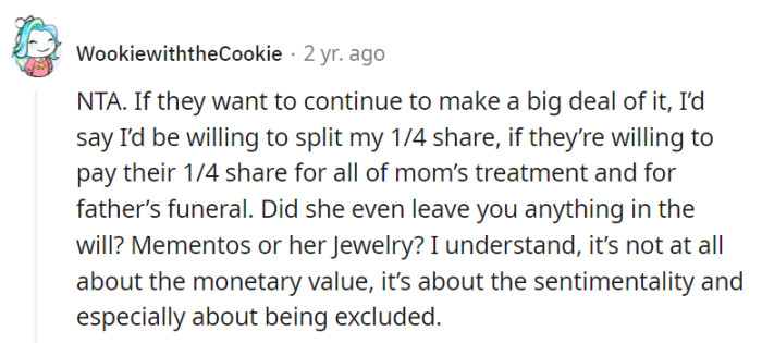 Sentimentality matters, and being excluded feels like a sentimental slap in the face!