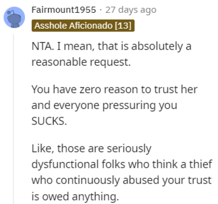 No reason to trust her