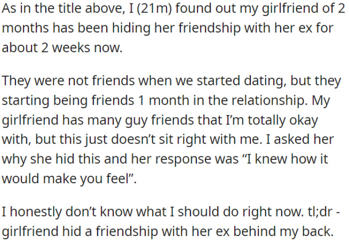 OP found out that his girlfriend is hanging out with her ex