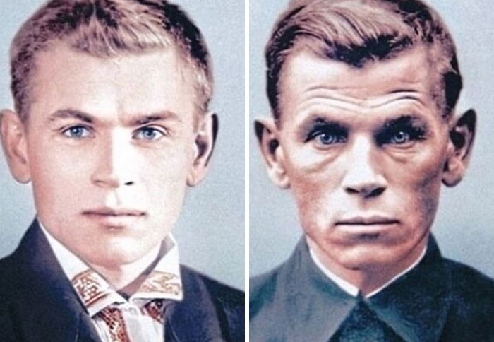 18. Two Photographs Of Evgeny Stepanovich Kobytev, A Soviet Soldier, Taken 4 Years Apart. The First Image, On The Left, Was Taken The Day He Went To Fight In The War, Age 30 In June 1941, And The Photograph On The Right Was Taken When He Returned From The War In 1945