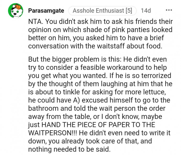 12. An added bummer is that he didn't even try to get what she wanted