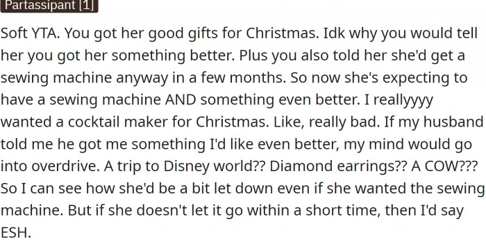 OP got her good gifts for Christmas.