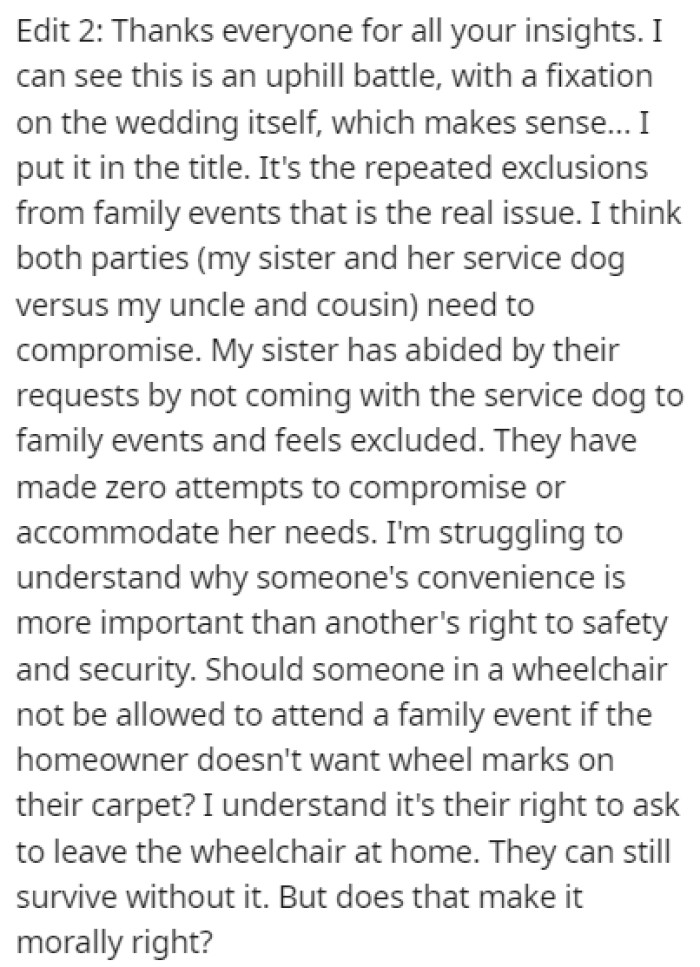OP doesn't like that her sister is excluded from all family events