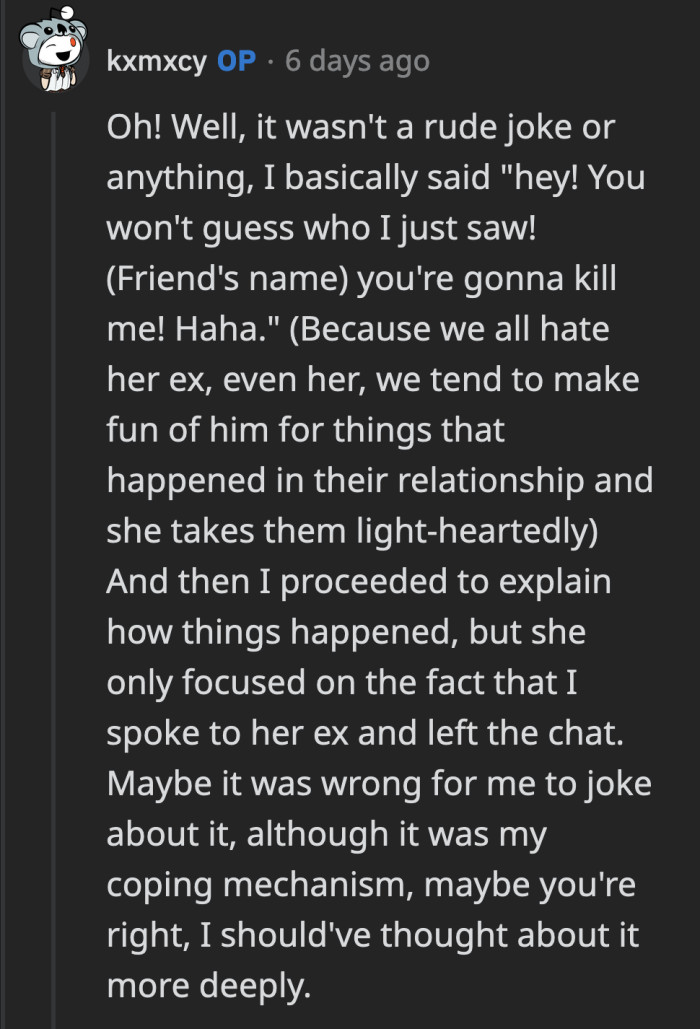 OP's joke wasn't really in poor taste. Leaving the group chat after an 