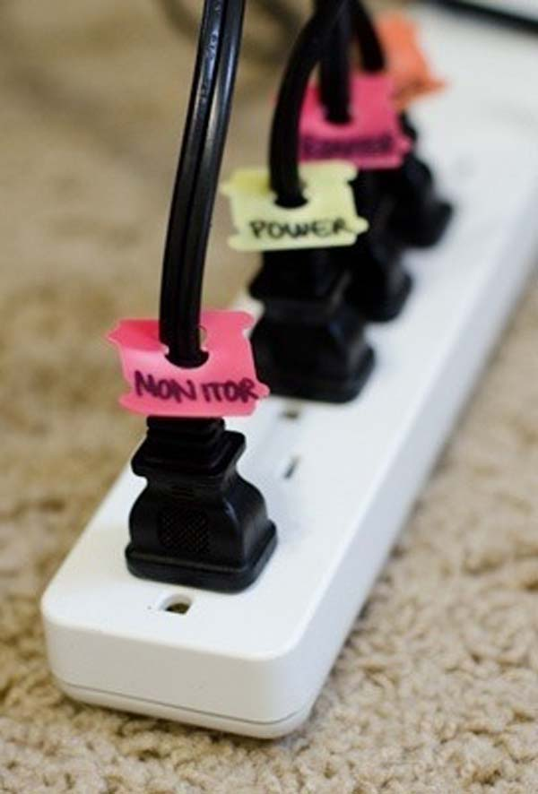 Those bread ties still have some use: label your cords with them.
