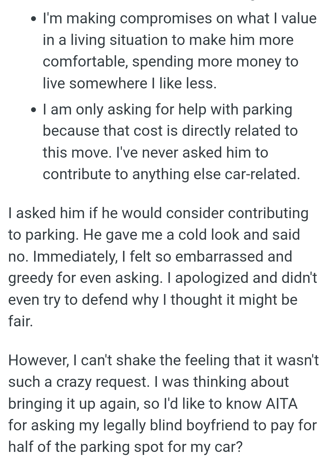 The OP didn't even try to defend why she thought it might be fair
