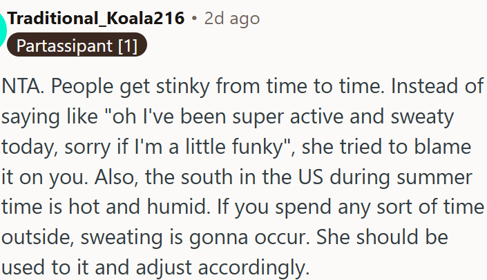 Cousin tries to blame body odor on someone else instead of owning up to it.