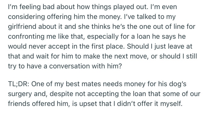 OP has been feeling terrible about how things played out