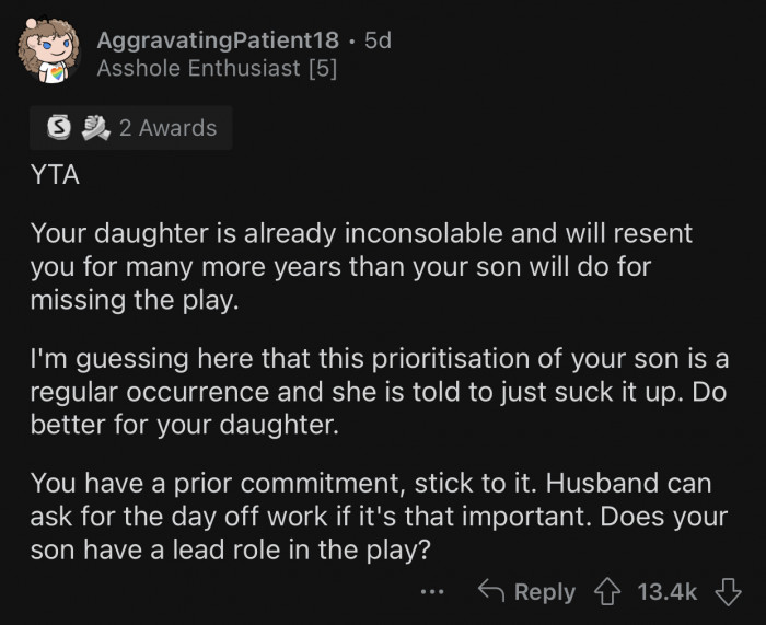 Op needs to do better for her daughter.