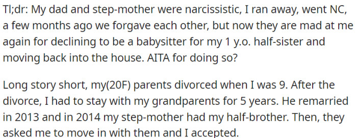 OP's parents divorced when she was 9; her dad remarried and had a son