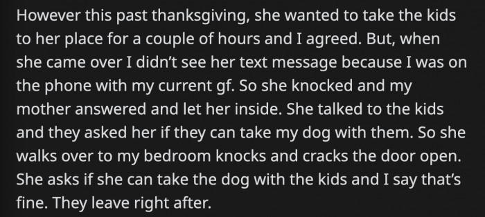 On Thanksgiving, OP’s ex-partner wanted to pick up the kids to spend time with them