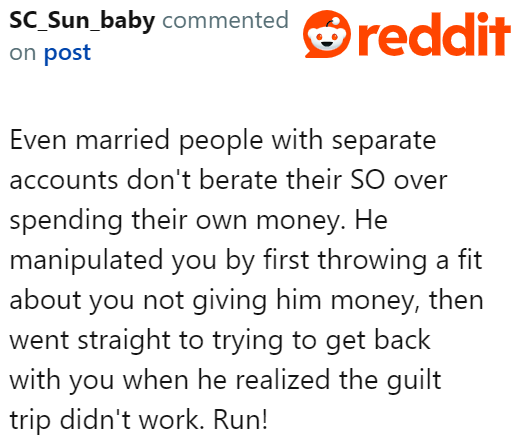 People who have respect for their partners would never criticize their significant other about the way they spend their money.