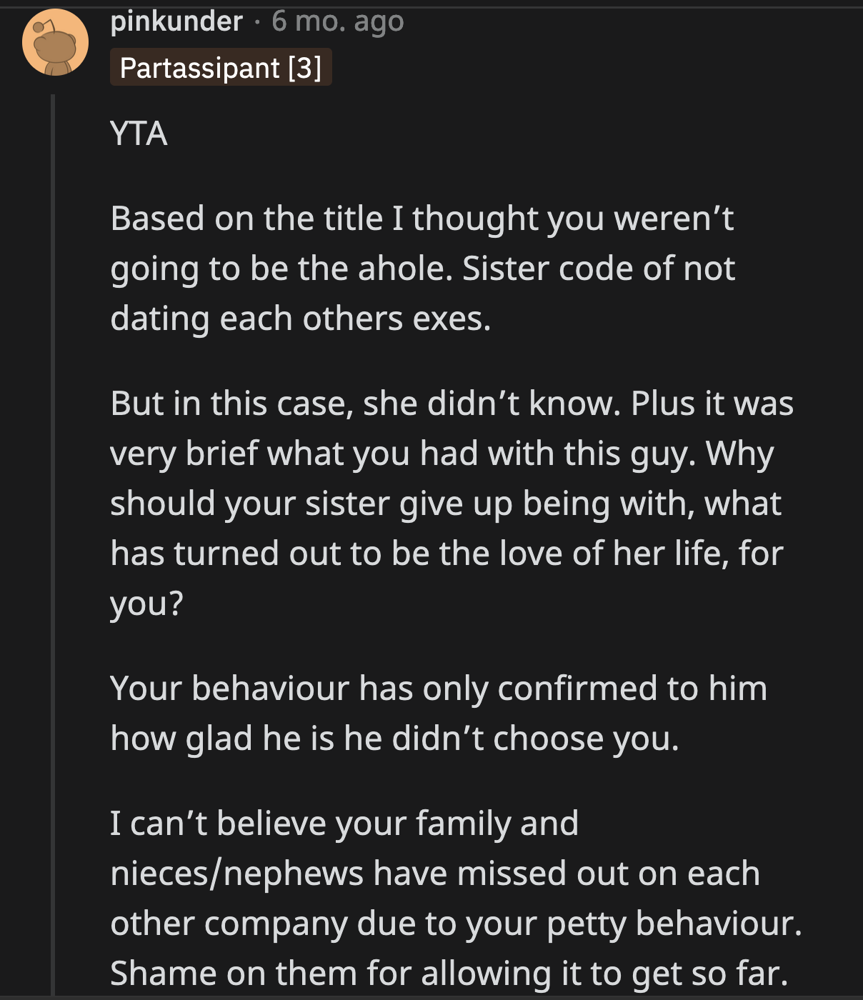 OP isn't apologetic about alienating her sister from the family for ten years. She can barely acknowledge her responsibility for the situation.
