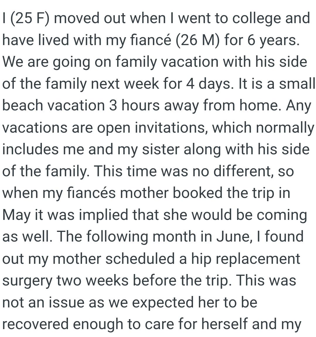 They are going on a family vacation with her partner's side of the family