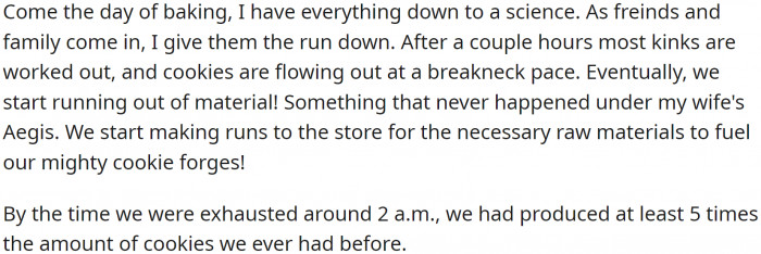 On the day of baking, OP had everything down to a science, and friends and family were able to help frost the cookies.