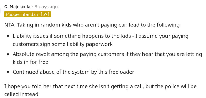 People in the comments had a lot of opinions, and many of them expressed their thoughts. This comment provided several reasons why they believed the daycare workers were wrong for taking in those kids.