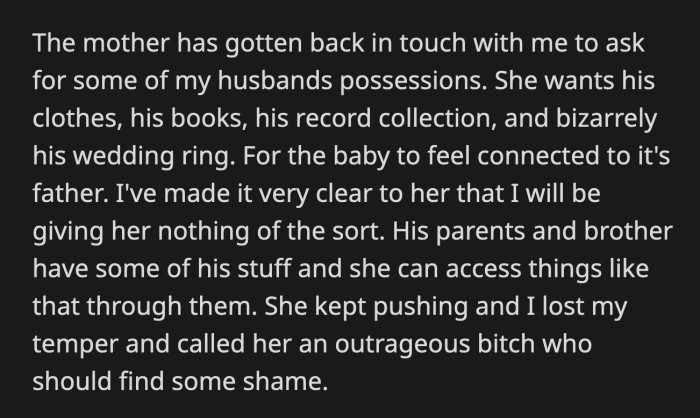 OP lost her cool. She called the woman an 