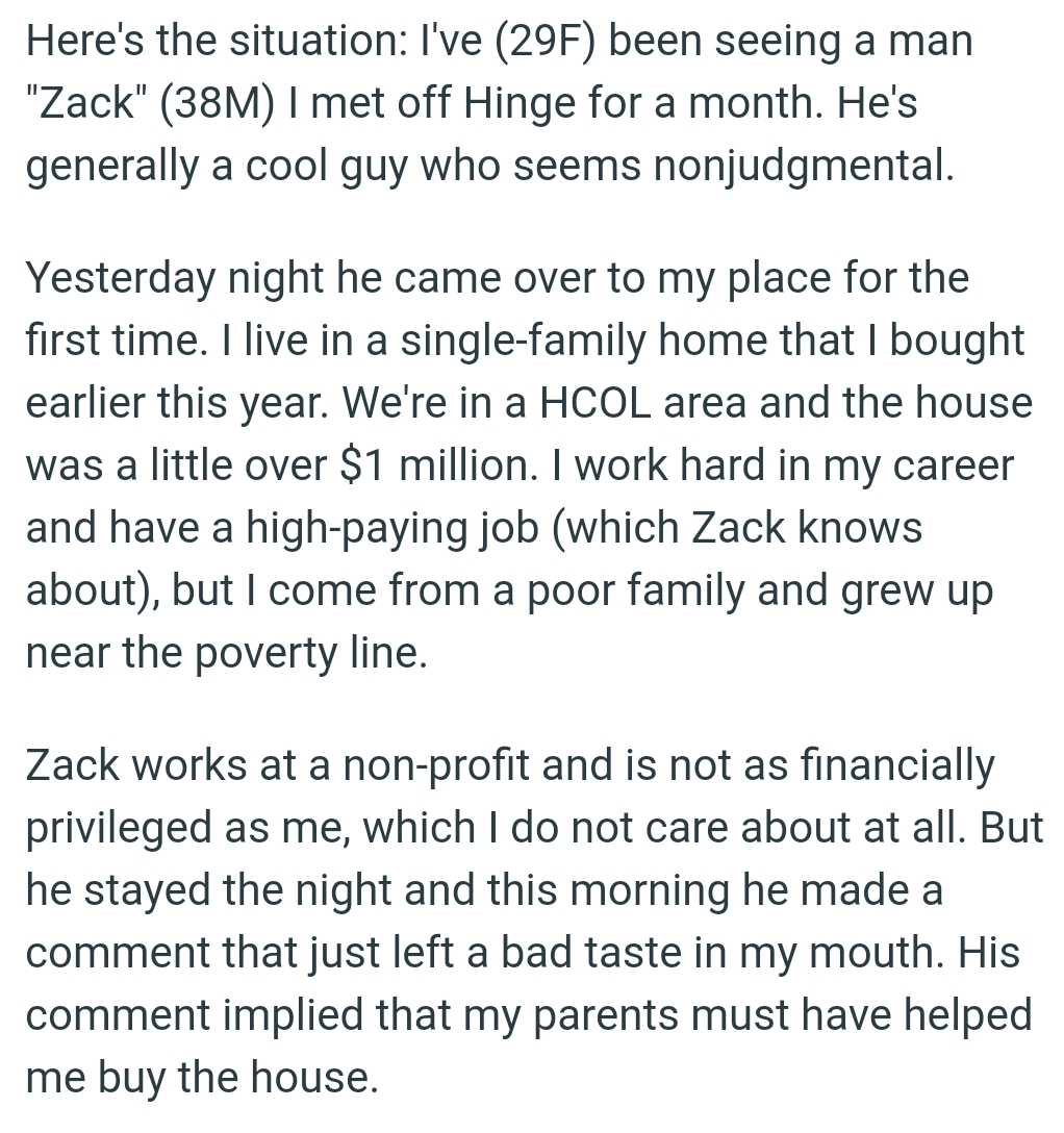 They are in a HCOL area and the house was a little over $1 million