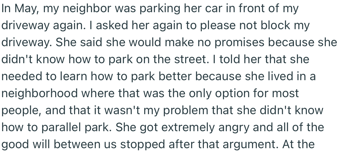 OP Got Fed Up and Warned Her Neighbor to Quit Parking in Her Driveway