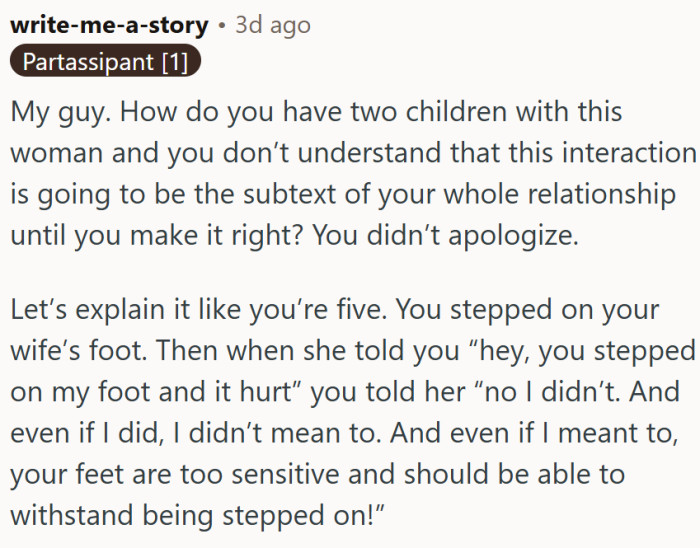 "At no point did you apologize for the pain you caused."