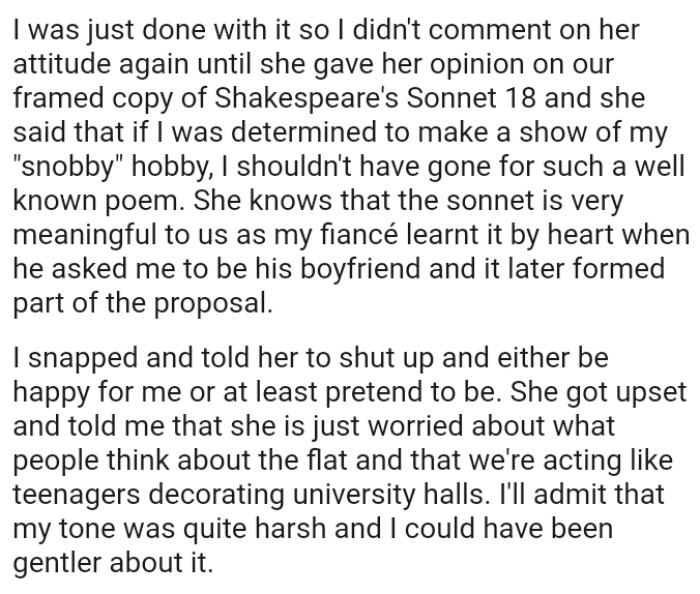 OP's mom knows that the sonnet is very meaningful to them, as his fiancée learned it by heart when he asked the OP to be his boyfriend