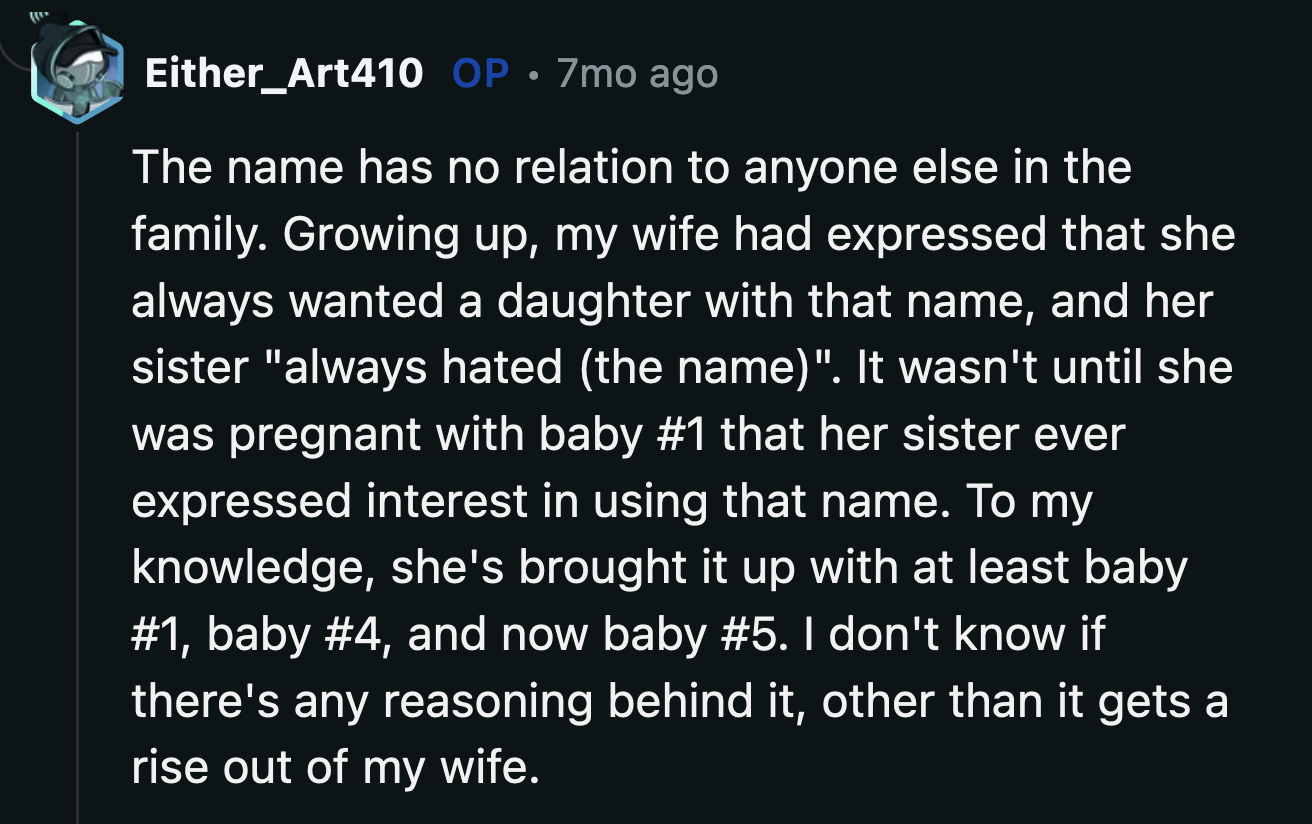 As far as OP is aware, his wife and sister-in-law have no relatives named Nancy for it to become a fixation for his sister-in-law.