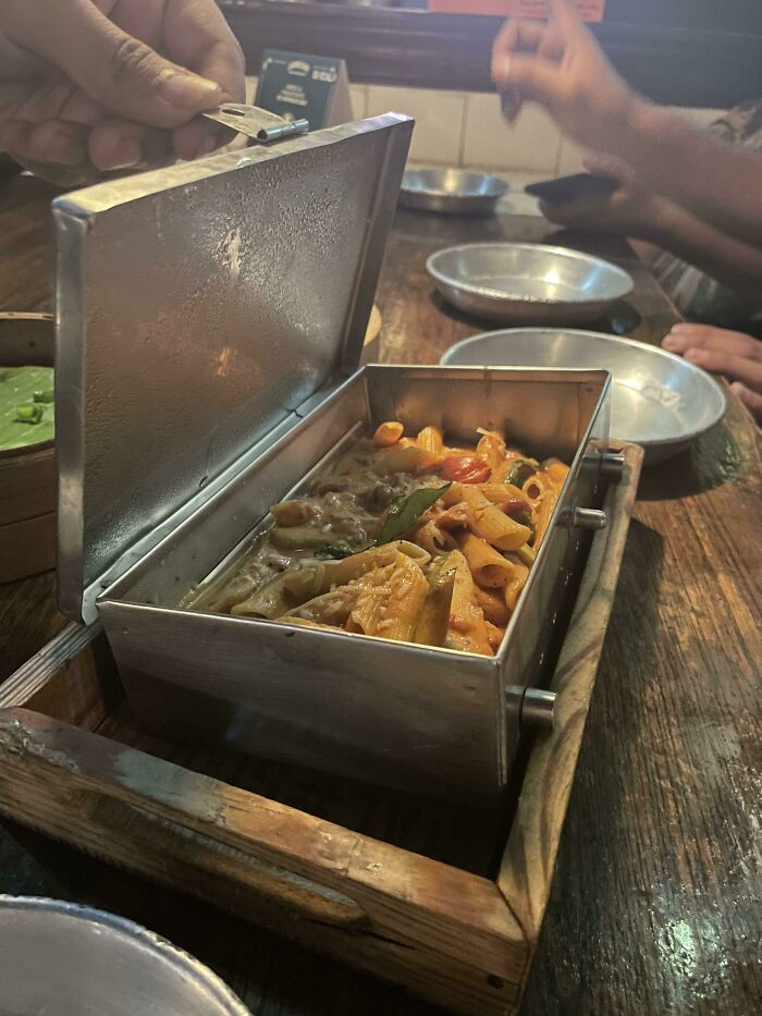 30. My Pasta Arrived in a Metal Box