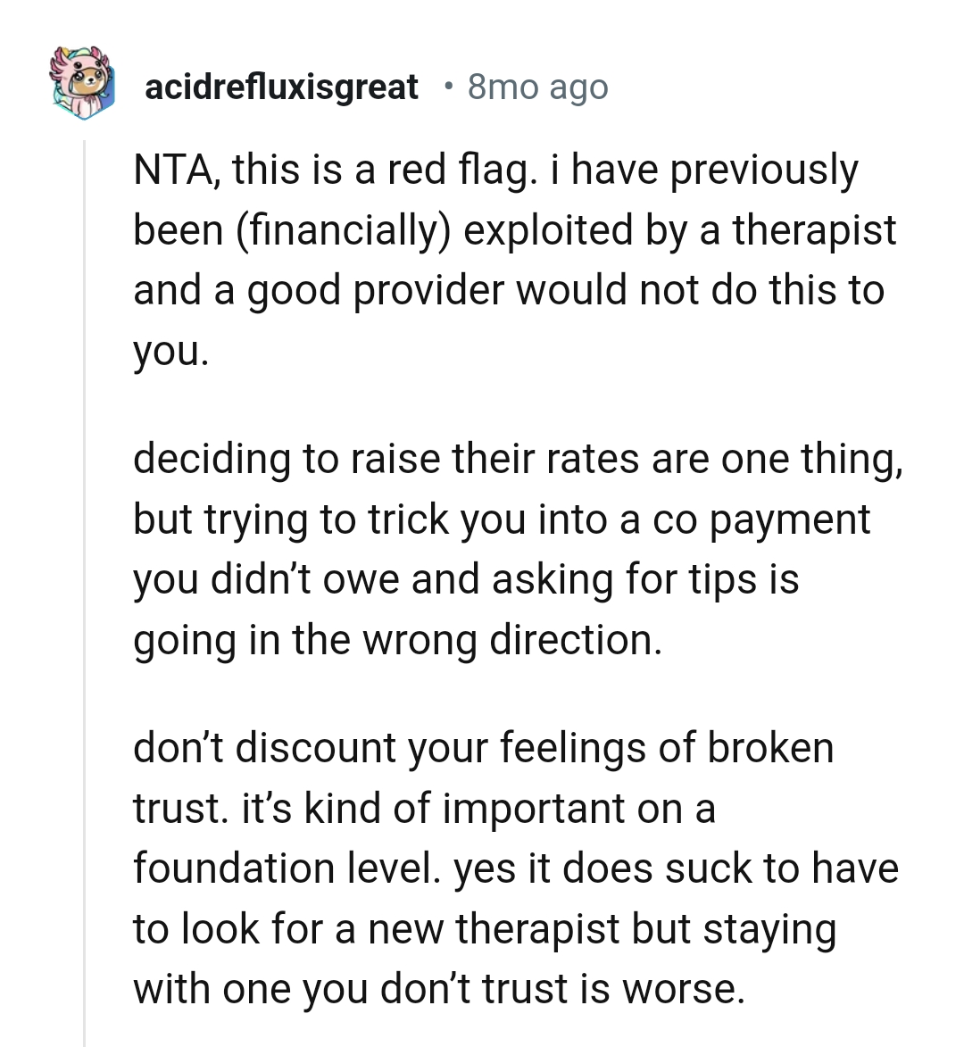 Trying to trick the OP into a copayment is totally wrong