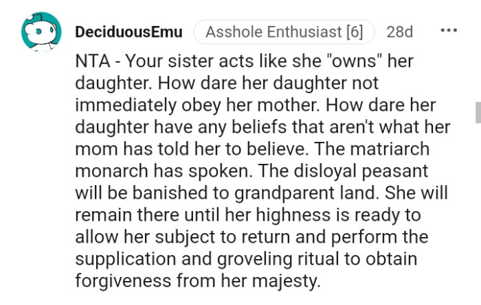 The disloyal peasant will be banished to grandparent land