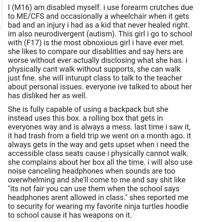 OP and many people in his school seem to dislike one of their schoolmates due to her annoying behavior