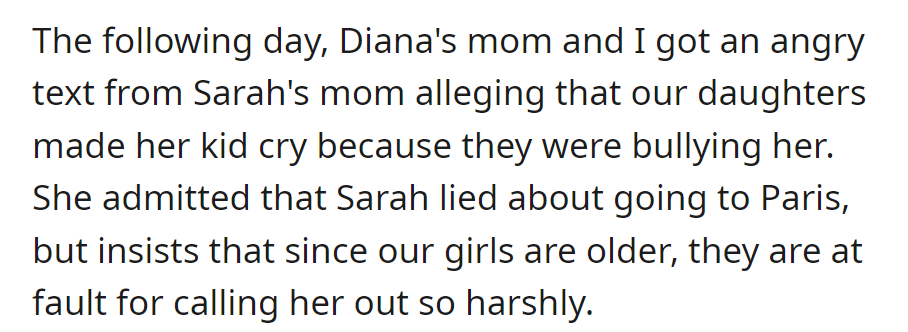 Sarah's mom accused us of bullying after Diana and Anne called out Sarah's Paris lie.
